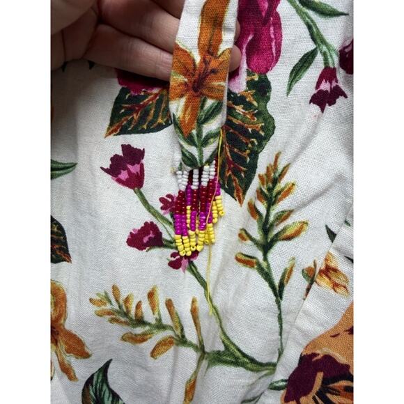 Joie Pants Womens 4 Pink White Floral Linen Blend Wide Leg Paperbag Waist Crop - Picture 14 of 14